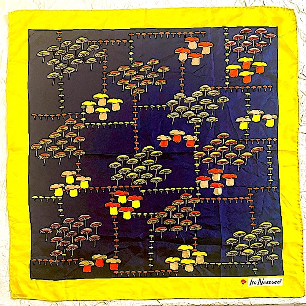 Vintage Silk Mushroom Print Scarf
